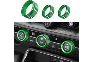 RGOAANC 3PCS Air Conditioner Switch Button Knob Cover, Aluminum Alloy Trim Cover, Air Conditioner Knob Ring, Trailer Gear Switch Knob Cover Compatible with Dodge Challenger Durango 2015-2022 (Green)