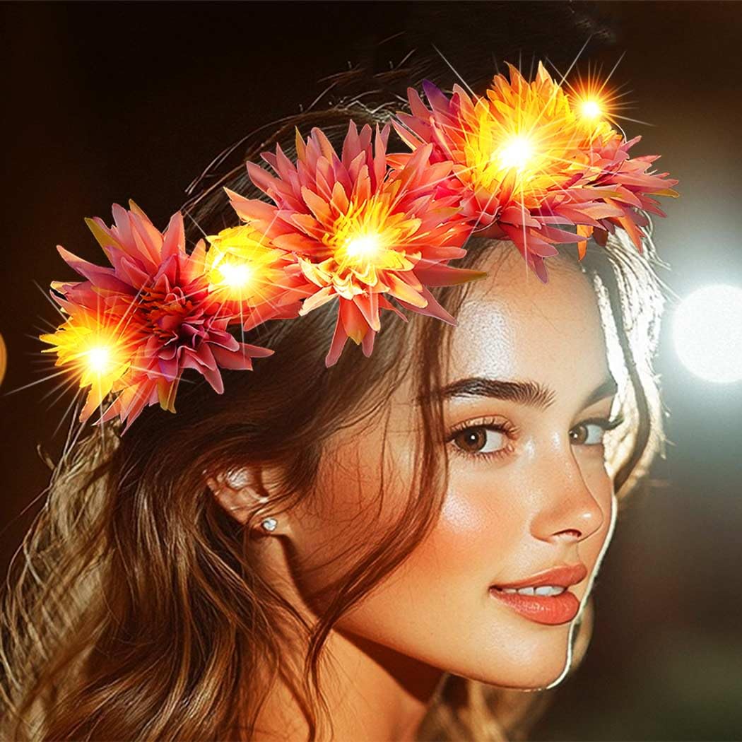 Vakkery Light Up Flower Crown Headbands LED Glow Flashing Hair Garland Headdress Wedding Party Festival Hair Accessories for Women and Girls