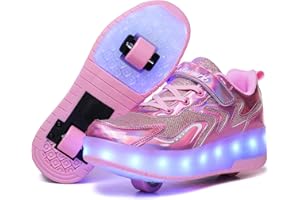 Wooowyet LED Roller Skate Shoes for Kids Boys Girls Light Up Fashion Sneakers Wheels Wheeled USB Rechargeable Hook&Loop