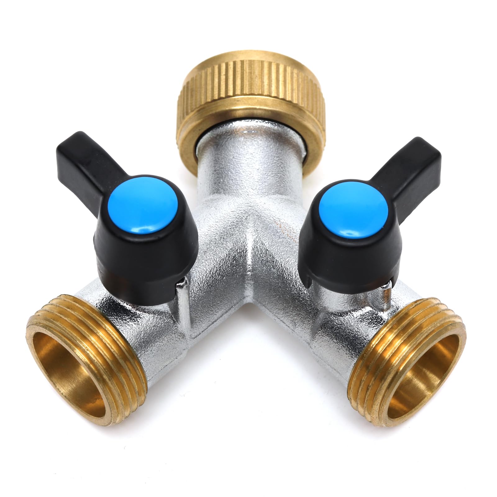 OPERMAXER 2-Way Y-Splitter Made of Brass with Separate Shut-Off Valves, 3/4 Inch Water Connector Splitter, for Two Inlet Hoses or Connecting 2 Devices, for Use in Home & Garden