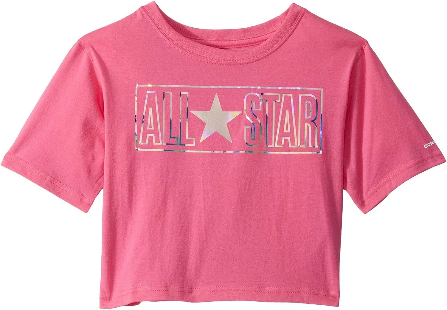 Converse Kids Girl's Short Sleeve Iridescent All Star Logo Boxy Fit T