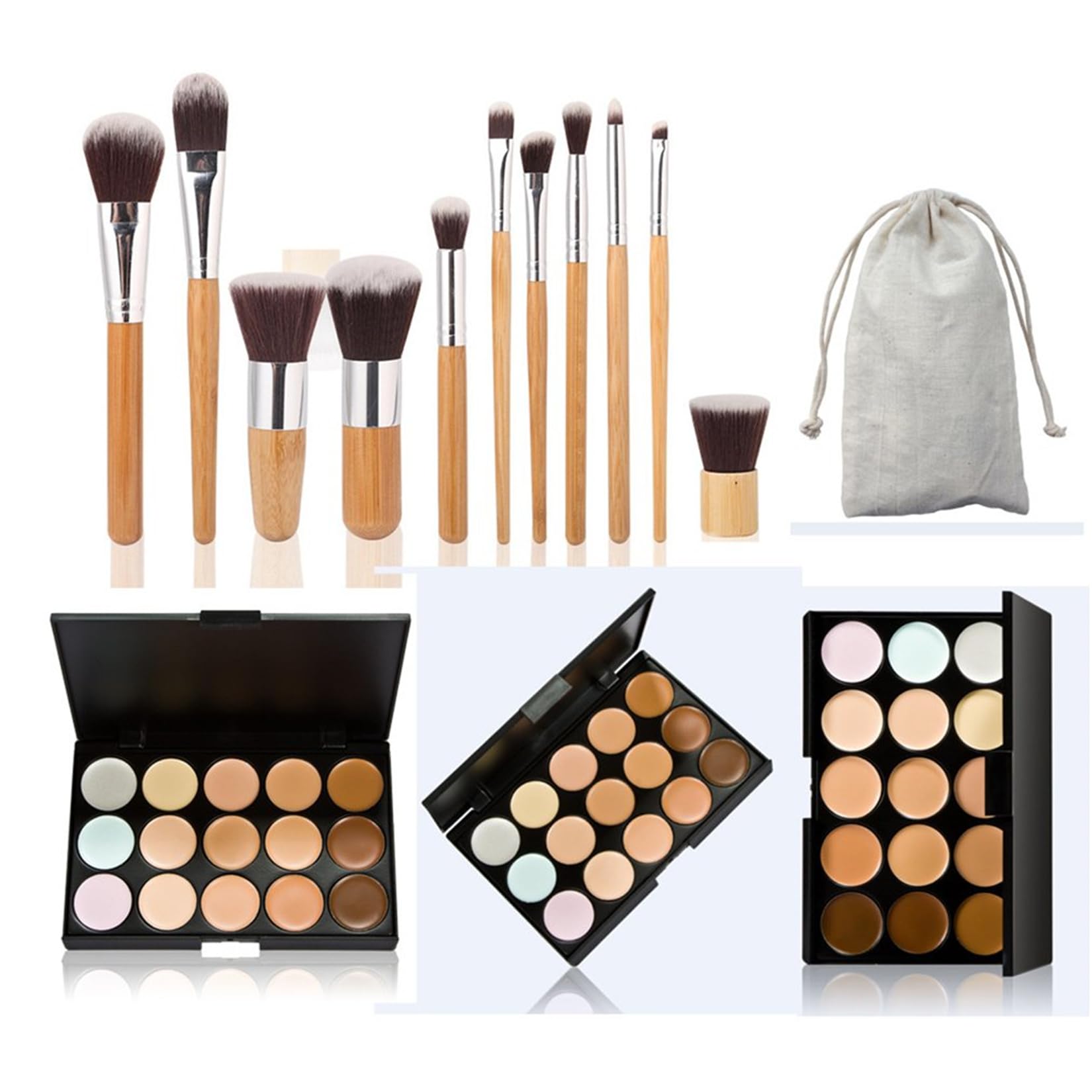 FantasyDay® Professional 15 Colours Cream Concealer Camouflage Makeup Palette Contouring Kit + 11 Pcs Makeup Brushes - Ideal for Professional and Daily Use