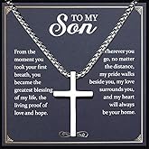 TEN MIRO Silver/Black Cross Necklace for Men Boy Stainless Steel Cross Pendant Necklace for Men Christian Religious Jewelry with Box & Card Birthday Anniversary Christmas Father's Day Gifts for Him