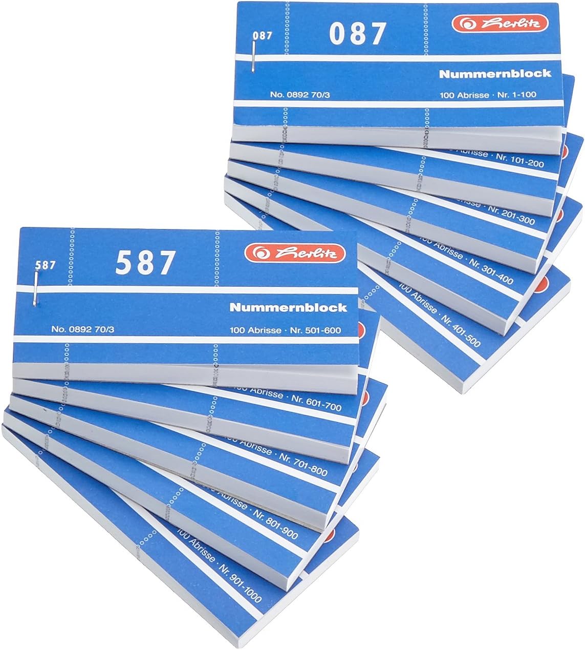 Herlitz Nummernblöcke 1-1000/892703 105x50 mm sortiert Inh.1x10Stück