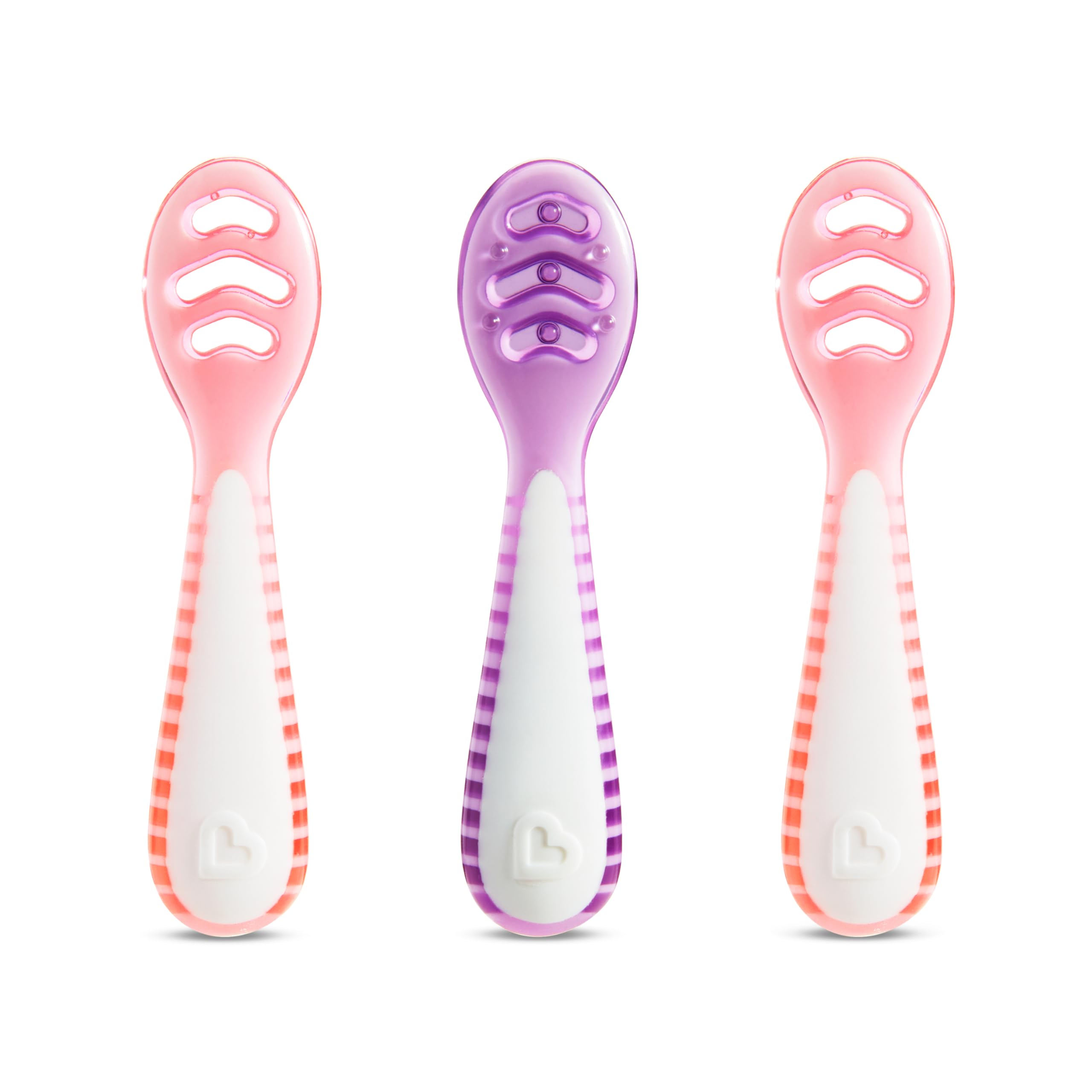Munchkin Gentle Dip Multistage First Spoons| Weaning Spoons for Babies 4+ Months | Ideal for Baby-Led Weaning | Ergonomic Design | BPA-Free | Pink & Purple | 3 Pack