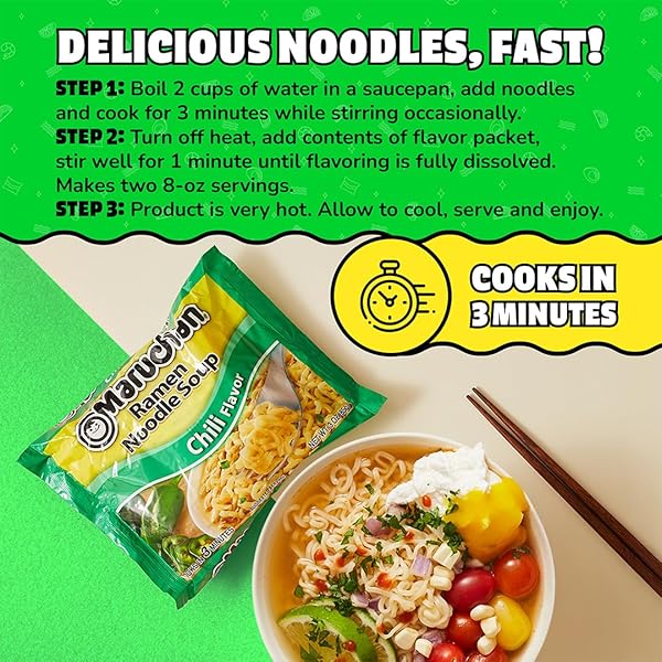 MARUCHAN RAMEN CHILI, INSTANT RAMEN NOODLES, READY TO EAT MEALS, 3 OZ, 24 COUNT