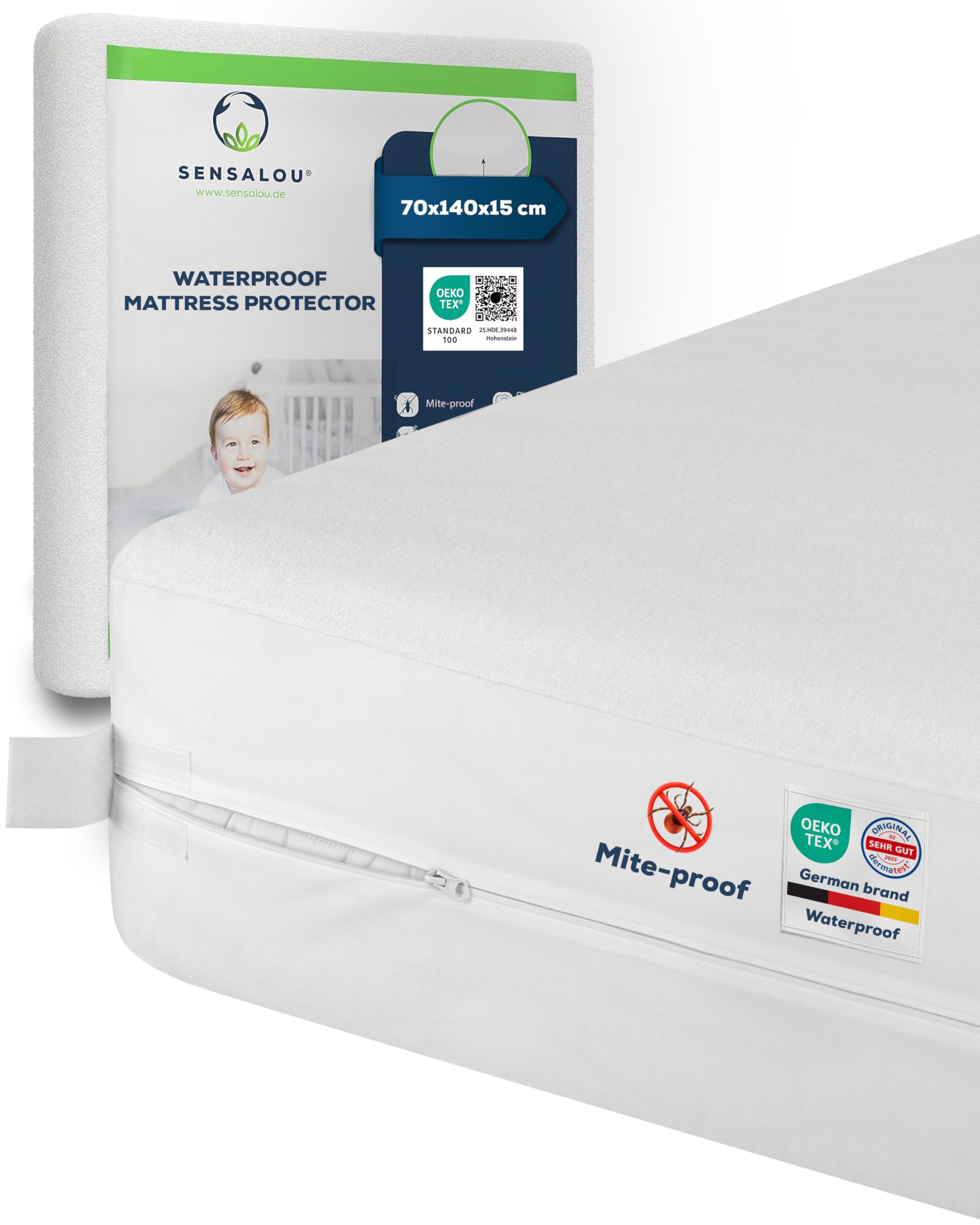 Sensalou Mattress Cover Zippered Encasing for Allergy Sufferers - 70 x 140 cm
