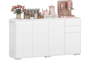 HOMCOM High Gloss Buffet Sideboard with 2 Drawers, 4 Doors and Adjustable Shelf, Kitchen Storage Cabinet with Push Open Desig