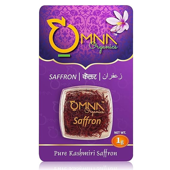 Omna Organics Saffron 100% Pure Natural kashmiri Mogra Kesar, Original finest Kashmir Pampore Saffron, Hight quality Saffron threads for Beauty and cooking, Organic Saffron sowing method used - 1 gram
