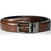 Perry Ellis mens Portfolio Reversible Leather Dress Belt With Heat Crease, Matte, Stitched, 1.5” Width, Silver Prong Buckle