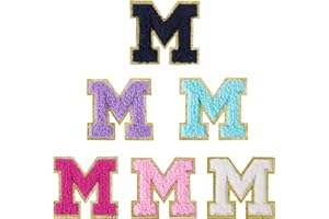 Aganmi 6 Pcs Self Adhesive Chenille Letter Patches for Bags, 2 inch Preppy Varsity Letter Patches for Clothes and Hats, Large Letter Stickers for Laptop Phone Case Fridge, M