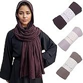 MiaoChoice Crinkle Cotton Head Scarf Shawl,3PCS Long Hijab,Plain Color Breathable Turbans Headwraps for Muslim Women