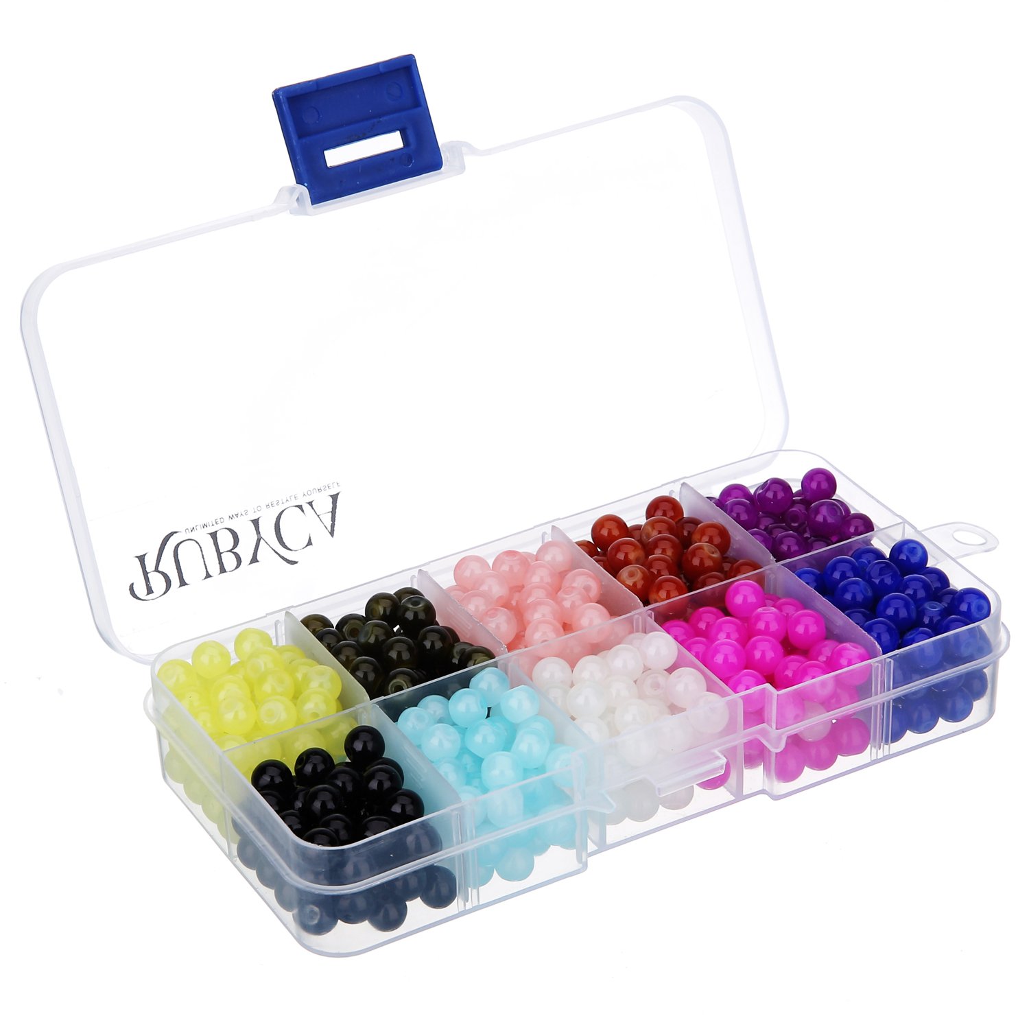 RUBYCA 6MM 600pcs Jade Imitation Round Coated Glass Bead DIY Jewelry Making Mix Color Organizer Box
