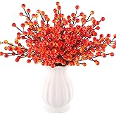 Rowfad 40 Pcs Artificial Berry Stems Branches, Fall Halloween Faux Holly Berries Picks and Sprays Ornaments for Thanksgiving Wreath DIY Craft Decorations Holiday Home Decor (40, Orange)