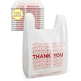 UMT Plastar 1000 Count Thank You Plastic T-Shirt Bags with Handles, 10.5" x 5.5" x 17.5" (1/8 Size), 14 Mic, Black – Ideal for Grocery, Retail, Takeout, and Desk Trash Use