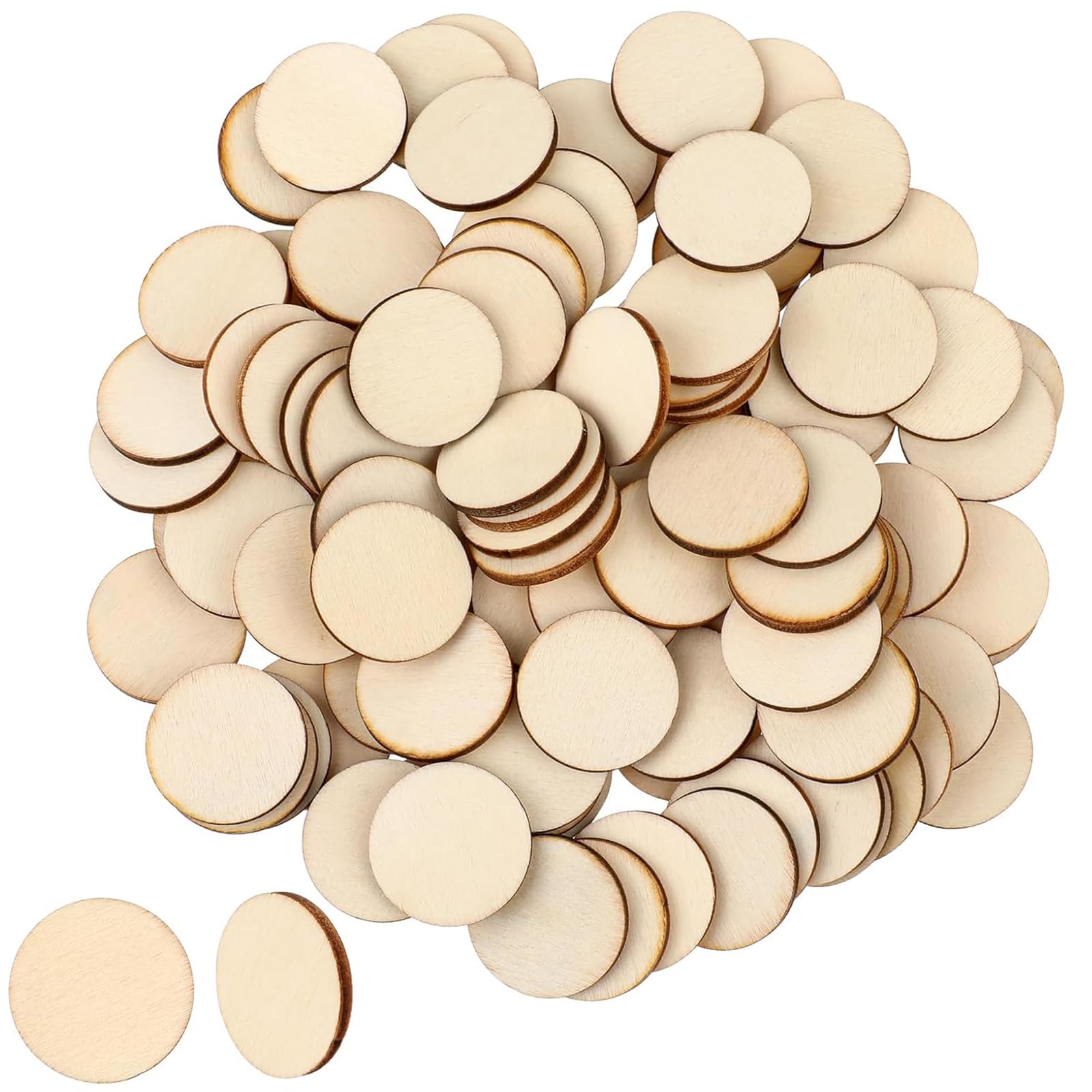 100 Pcs Unfinished Round Wood Log, Wooden Slices Discs Pieces 30mm Circle Shapes for Wedding Décor, DIY Art Craft, Ornaments, Scrapbook, Plaques
