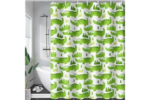 AILONEN Cute Crocodile Shower Curtain Set, Cartoon Wild Animals Washable Fabric Shower Curtain for Bathroom,Green Swamp Alligator Cloth Bath Curtain Set for Kids,Boys,60" Wx72 H