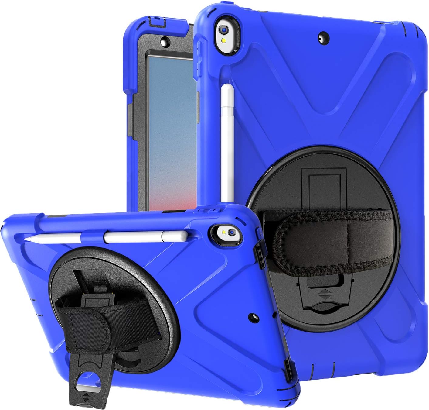 Azzsy iPad Air 3 Case 10.5" 2019/iPad Pro 10.5 Case 2017,[360 Degree Swivel Stand/Hand Strap] Heavy Duty Shockproof Rugged Full Body Protective Case for iPad Air (3rd Generation) 10.5" 2019 (Blue)