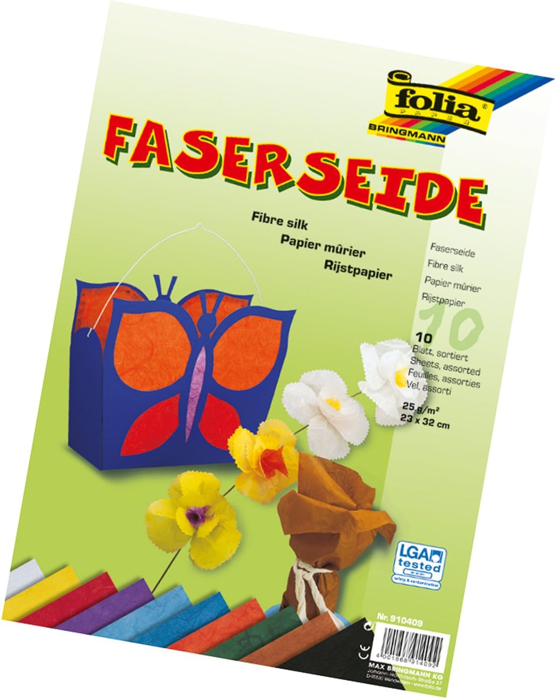 Folia 910409 - Fibre Silk 23 x 32 cm 10 Sheets Assorted Colours, Multicolor