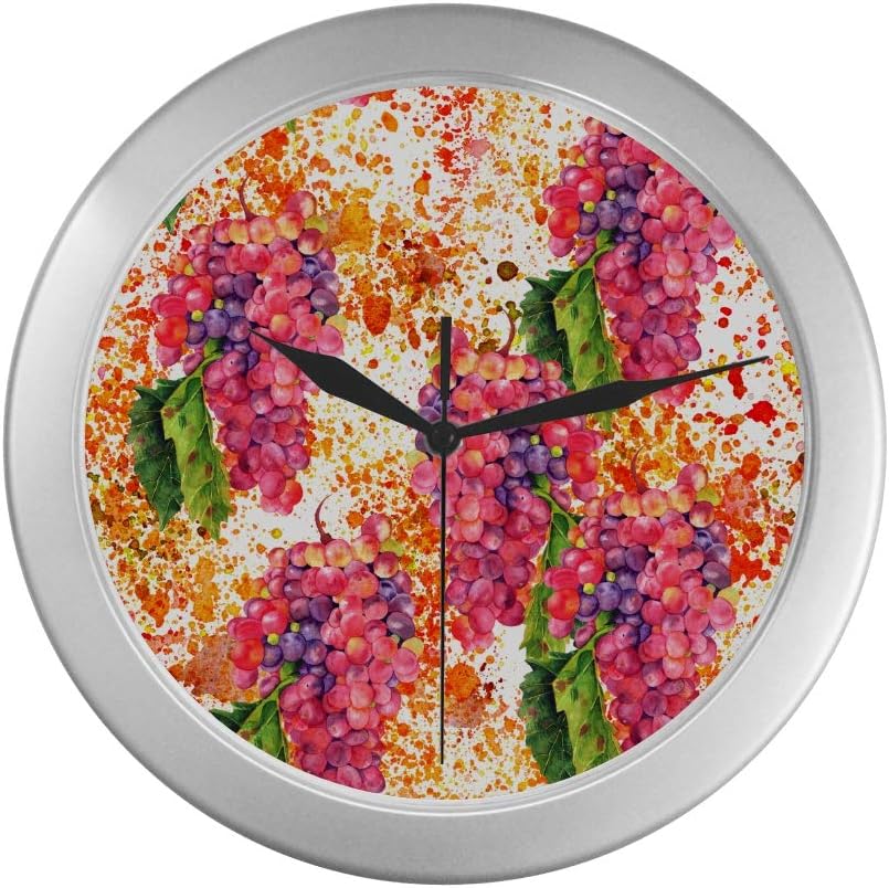RYUIFI Morden Wall Clock Beautiful Vineyard Landscape Grape Wall Clock Unique 9.65 Inch Silver Quartz Frame Decor for Office/School/Kitchen/Living Room/Bedroom