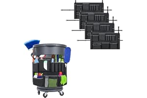 SPEQERK 4PCS Trash Can Caddy Bags Fit 32-55 Gallon Garbage Bin, Garbage Bin Caddy Bag with 13 Pockets Compatible with Brute & Uline, Commercial Cleaning Supplies Organizer Bag & Janitorial Duties(4PCS)