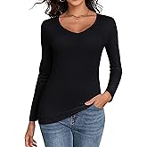 Qzzater Long Sleeve Shirts for Women V-Neck Lightweight Slim Fit Fall Basic Undershirts Layer T Shirt Outfits 2025