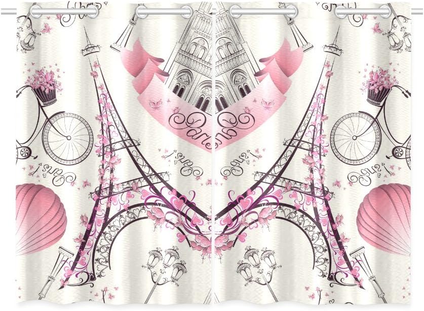 Blackout Window Curtains Romantic Paris Room Bedroom Home Short Drapes Curtains 52X39 Inch