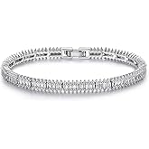MDFUN 18K White Plated Women Bracelets Cubic Zirconia Tennis Bracelets for Women Classic Emerald Cut Simulated Diamond Bracelet 3mm 7 Inches