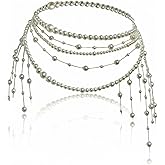 YKEBVPW Multilayer Pearl Belts for Women Waist Chain Belt Adjustable Beaded Body Accessories Tassel Jewelry Wedding Dress Party Rave Prom Hip Chain Stylish Belt for Dresses