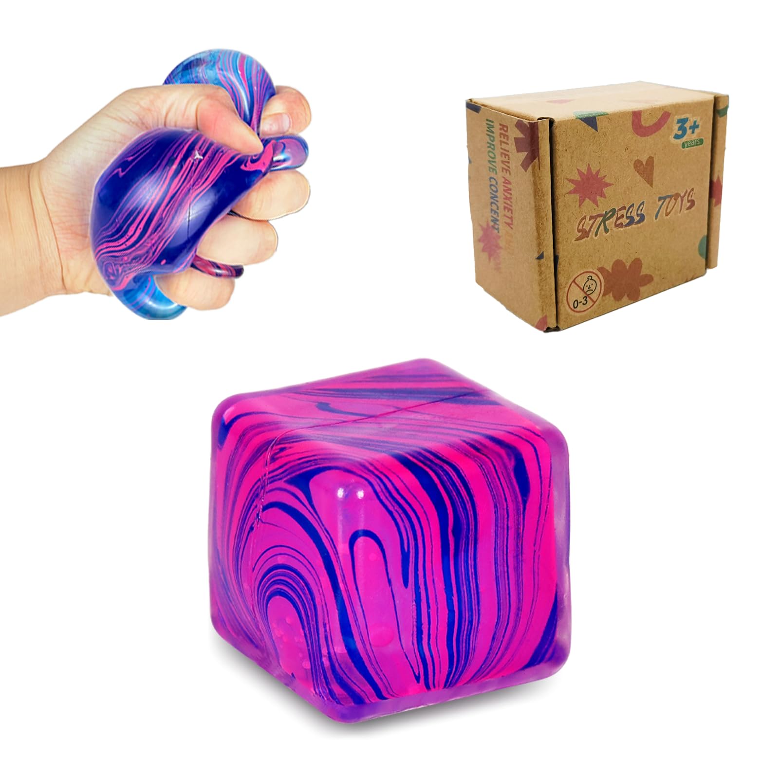 FazaVexior 1Pcs 5cm Fidget Toys Squishy Stress Doh Cube, Giant Stress Balls for Kids Adults Squishy Anxiety Stress Relief Ice Fidget Cube Sugar Balls, Sensory Toys for Kids with Autism
