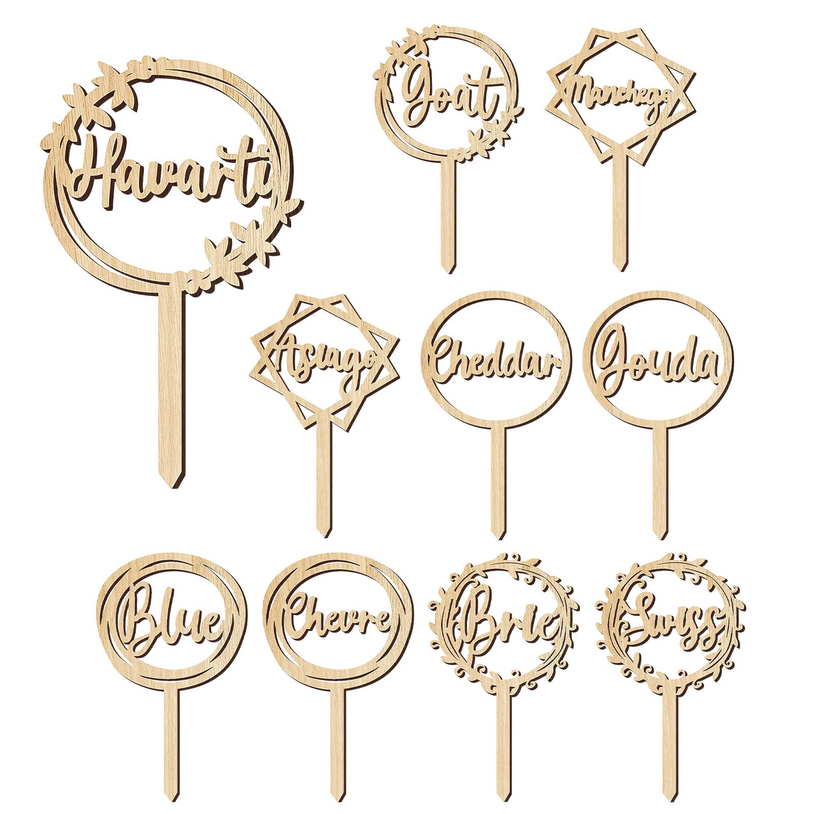 Photo 1 of 10 Packs Cheese Labels Markers for Charcuterie Board Cheese Markers Food for Buffet Picks for Christmas Wedding Birthday Party Cocktail Dinner Food (Wood)