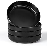 E-far Pasta Bowls Set of 4-35oz Ceramic Large Serving Salad Bowls, Wide & Shallow Stoneware Pasta Plates for Salad, Soup, Dinner| Dishwasher & Microwave Safe | Matte Black
