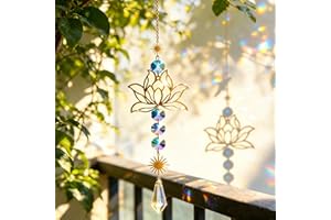 Crystal Sun Catcher Hanging Lotus Flower, Crystal Suncatcher Wind Chime, Rear View Mirror Decoration, Car Gift for Women, Wed