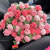 Gonoce Flower Bouquet Blanket, 43inch Crochet Blanket with Rose Flowers, for Women, Birthday Gifts for Women, Valentines Day Gifts (Pink)