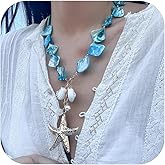 CRUSH CR Chunky Pearl Necklace&Bracelet for Women Beach Starfish Shell Boho Statement Jewelry Vacation Freshwater Pearl Choker Summer Coastal Accessories