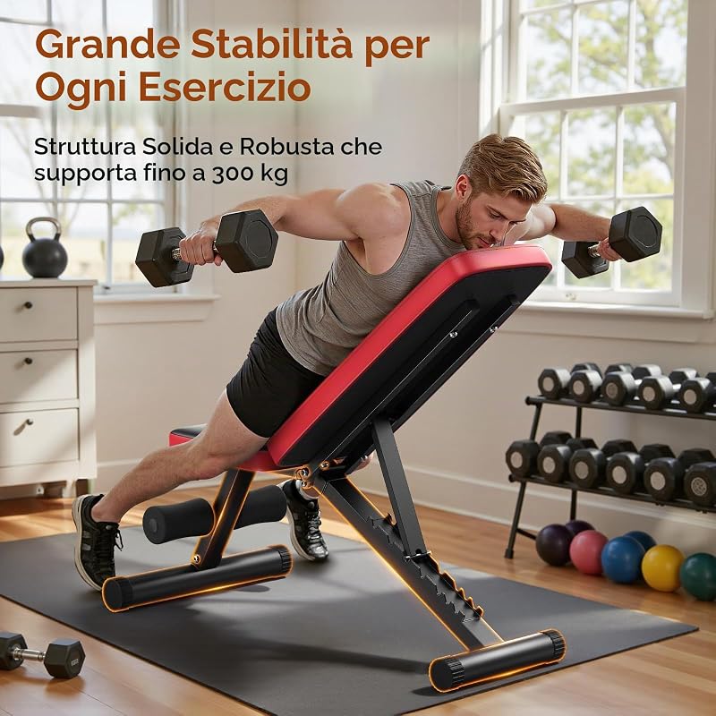 Panca pesi regolabile,professionale,sistema di regolazione rapida,facile da ripiegare e riporre,schienale allungato adatto per la panca piana, montata al 80%