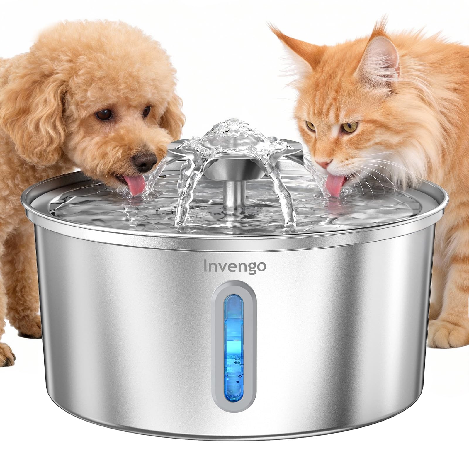 Photo 1 of Invengo Cat Water Fountain Stainless Steel 3.2L/108oz, Automatic Pet Fountain for Cats & Dogs, Ultra Quiet <25 dB Pump, LED Water Level Window, Easy to Clean