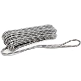 Heavy Duty Polyester Double Braided Rope, Arborist Rigging, Tree Work, Halyard, Sailing, 2200lbs High Strength Support for Camping, Hiking &amp; Utility Use (Gray - with Loop, 1/4in X 65FT)