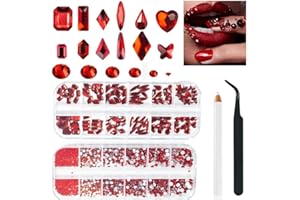 ALOCIAM 2680 Pcs 3D Red Nail Rhinestones, 120Pcs Big Red Glass Crystal Nail Gems Stones Charms Stones with Bling Diamond Flatback Round Beads, Clear Charm Jewelry for DIY Face Craft Decoration
