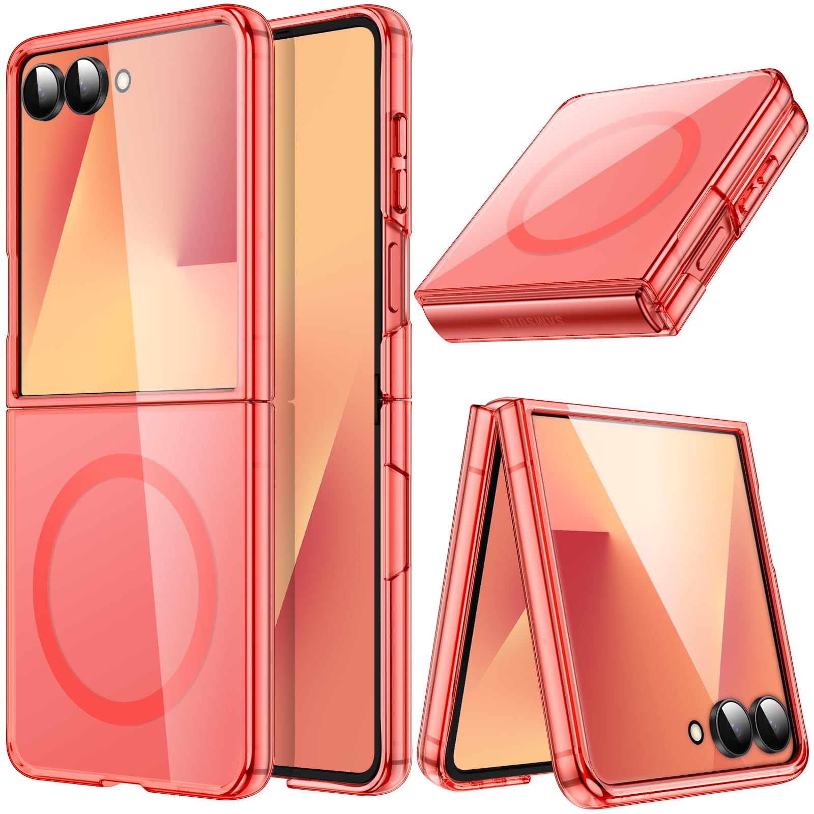 JETech Magnetic Case for Samsung Galaxy Z Flip 7 2025 Compatible with MagSafe, Non-Yellowing Transparent Hard PC Protective Phone Cover, Anti-Scratch (Coralred)
