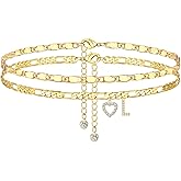 YOFECIO Ankle Bracelets for Women,14K Gold Plated Initial Anklets Dainty Heart Letter Ankle Bracelets Layered Gold Anklets for Women Non Tarnish A to Z Summer Beach Jewelry