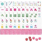 Mahjong Tile Set 160 Pink Bling Acrylic Engraved American MahJong Sets | Shiny Elf Series 1.2" Mah Jongg Tiles with 6 Dice &amp; PU Bag,Suitable for Mahjong Players and Beginners