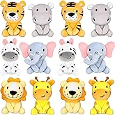 Suilung 12 Pcs Mini Safari Stuffed Animals Bulk 4" Jungle Plush Toys Giraffe Tiger Elephant Zebra Lion Forest Animals Keychains for Classroom Baby Shower Birthday Easter Party Favors
