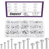 Swpeet 300 Pack M4 M5 M6 &times; 10mm 14mm 20mm 25mm Solid Aluminum Brazier Head Rivets, Aluminum Rivet, Plain Finish, Universal Head, High Corrosion Resistance for Repairing Boats, Aircraft, Making Armor