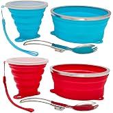 Cagelya Mess Kit for Camping 2 Pack | Silicone Collapsible Bowl, Collapsible Cup, Stainless Steel Spoon, Backpacking Outdoor Hiking Traveling and Picnic