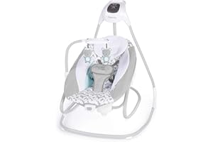 Ingenuity 2-in-1 SimpleComfort Lightweight Compact 6-Speed Multi-Direction Baby Swing & Rocker, Vibrations & Nature Sounds, 0-9 Months 6-20 lbs (Raylan)