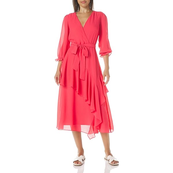 open lace back dress Moon River Women's v-Neck tie Front Shirred Tiered Ruffle midi Dress,  Olive, M at Amazon Women's Clothing store main image 1