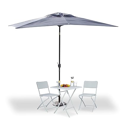 Relaxdays Sonnenschirm rechteckig 200x300cm, neigbarer Gartenschirm mit Kurbel, Balkonschirm ohne Ständer, grau
