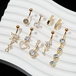 Beautidots 9PCS Belly Button Ring Gold Dangle