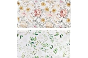 CULCLENDY Diaper Changing Pad Cover, 2 Pack, Floral Changing Table Cover, Green Leaf Changing Pad Covers, Jersey Knit Changing Table Sheets, Gender Neutral Crib Bedding Covers for Baby Boy Girl